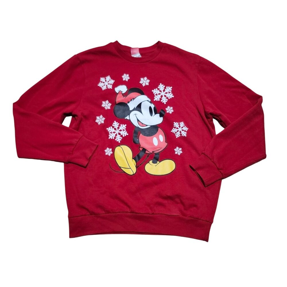 Disney Adult Medium Mickey Mouse Holiday Sweatshirt Snowflake Christmas Sweater - Picture 1 of 4